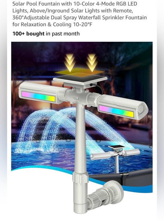 Other - Solar Pool Fountain 10-Color 4-Mode RGB LED Lights Above/Inground Waterfall